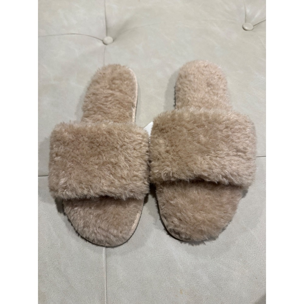 J.Crew Women Faux Fur Slide Slippers Dark Khaki Tan Size 9 BA834 New